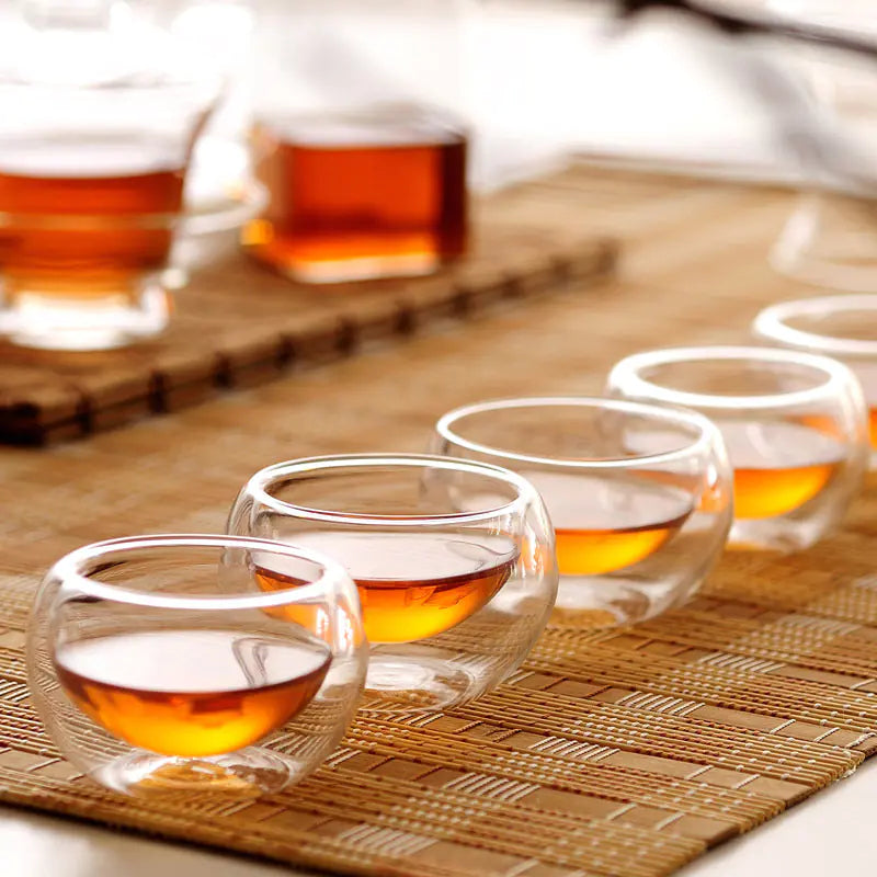 Handcrafted Glass Kung Fu Tea Set with Double Wall Cups