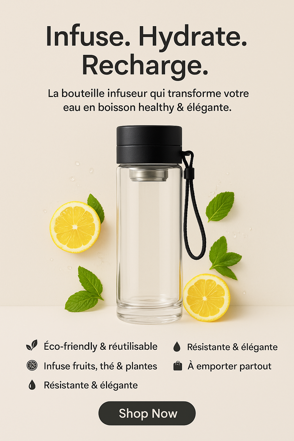 Bouteille infuseur en verre